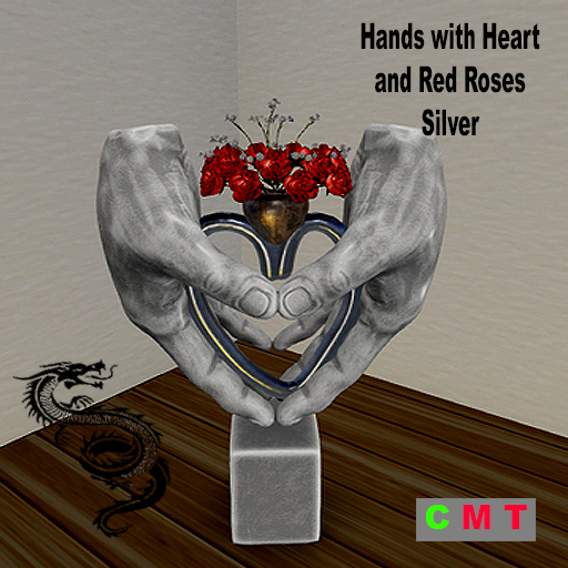Hands with Heart and Red Roses - Silver