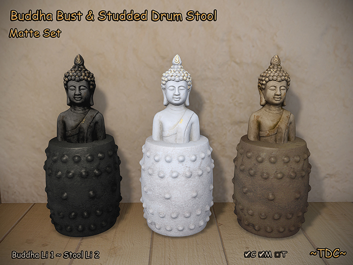 Buddha Bust & Studded Drum Stool - Matte Set