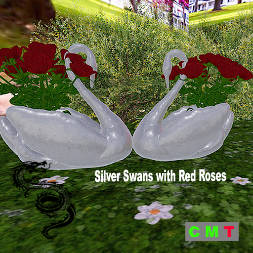 Silver Swans with Red Roses