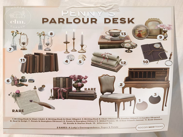 11. Elm. Penny's Parlour Desk//Book Clusters