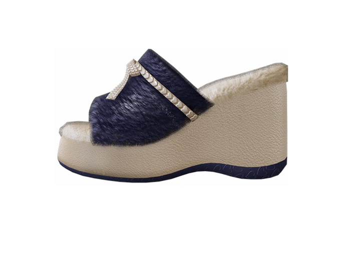 [FAME] Clogs - Fluffy / Beige - Dark Blue
