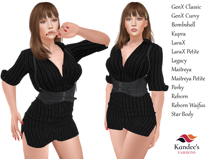 Black Stripe Blouse & Skirt