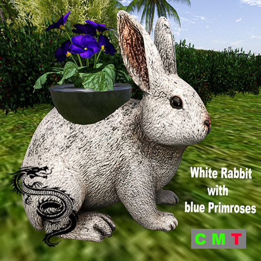 White Rabbit with blue Primroses