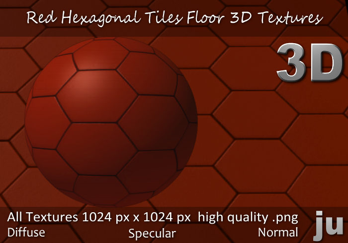 JU Red Hexagonal Tiles Floor 3D Textures Full Perm