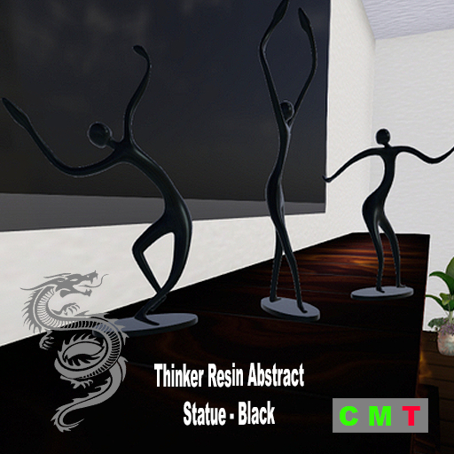 Thinker Resin Abstract Statue - Black - New 