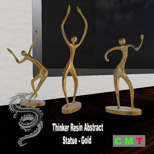 Thinker Resin Abstract Statue - Gold - New 