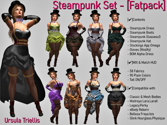 6458 Mesh steampunk Dress Set - [Fatpack]