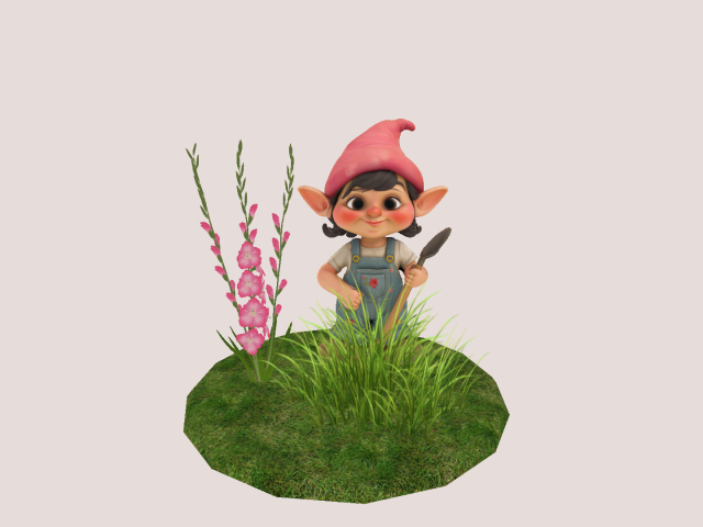 Garden Gnome with Pink Flower