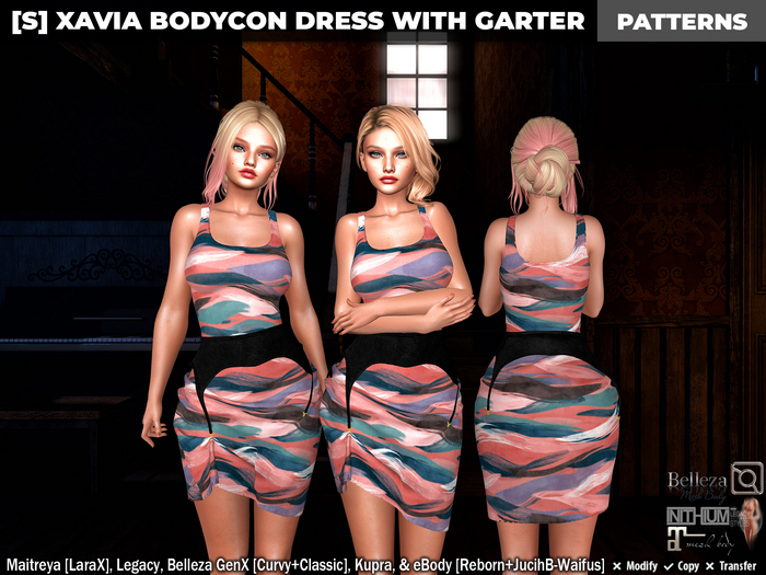 [S] Xavia Bodycon Dress With Garter Patterns