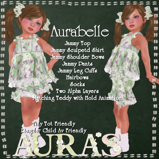 *Aura's* Aurabelle Jammies in Green for Little Girls, Kids and Tiny Tot