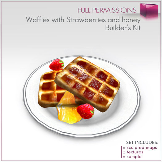 Full Perm Sculpted Waffles with strawberries and honey Builder's Kit Set FULL PERM