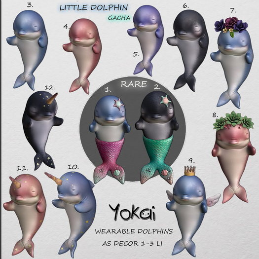 2.YOKAI - Little Dolphin - Black Mermaid Dolphin RARE
