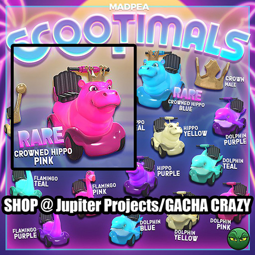 Crowned Hippo (Pink) - Scootimals - MadPea RARE
