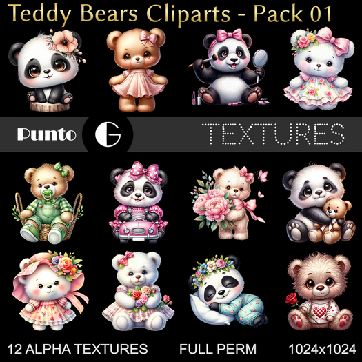 Full Perm Textures - Teddy Bears Cliparts Pack 01