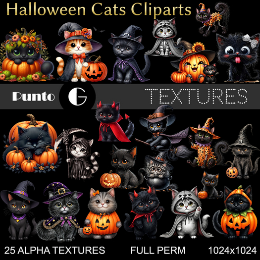 Full Perm Textures - Halloween Cats Cliparts