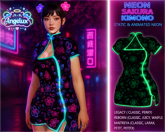 *Angelux* Neon Sakura Kimono Green