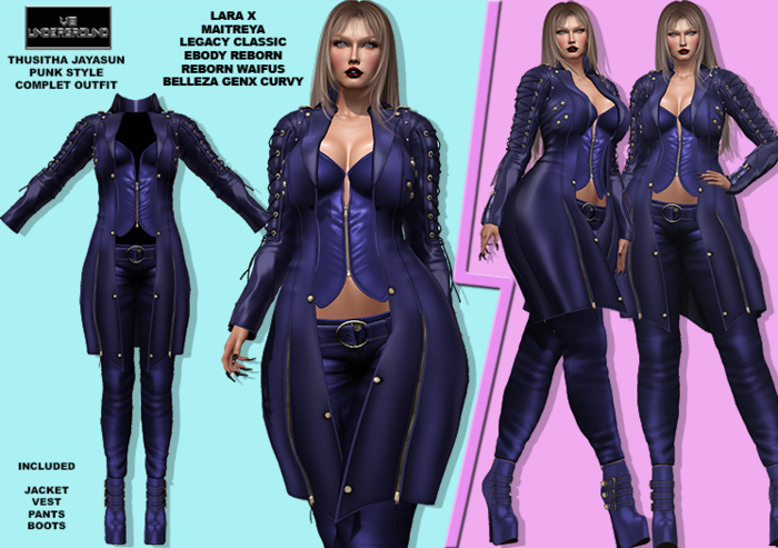 **THUSITHA JAYASUN V2 BLUE PUNK STYLE COMPLET OUTFIT**