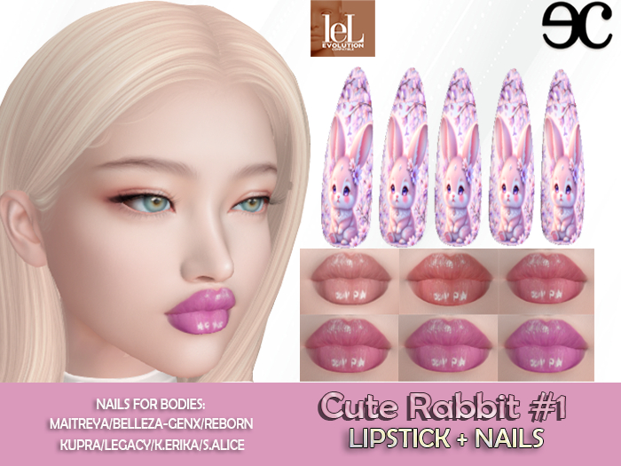 *EC* Cute Rabbit #1 Lipstick LeL EvoX+Almond Nails