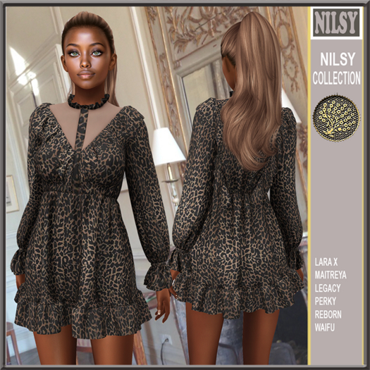 SKIN PRINT RUFFLED DRESS