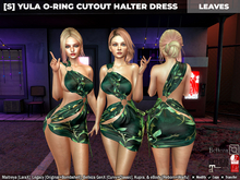 [S] Yula O-ring Cutout Halter Dress Leaves