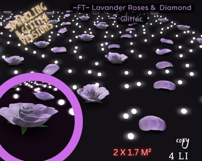 ~FT~  lavander Roses & diamonds glitter 2X1.7 