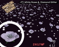 ~FT~ White  Roses & diamonds glitter 2X1.7