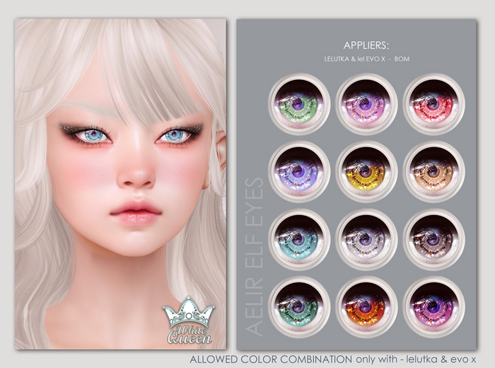AELIR ELF EYES - LELUTKA - FATPACK - WHITE QUEEN