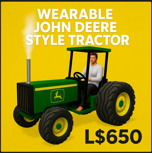 Wearable John Deere Style Tractor – Rideable Farming Fun Vehicle (SL Attachment)