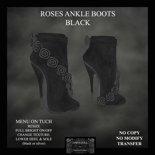 NASTY DOLL - ROSES ANKLE BOOTS BLACK