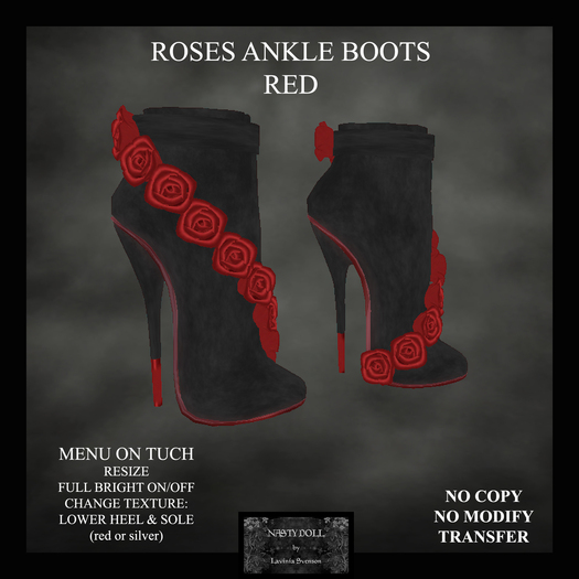 NASTY DOLL - ROSES ANKLE BOOTS RED