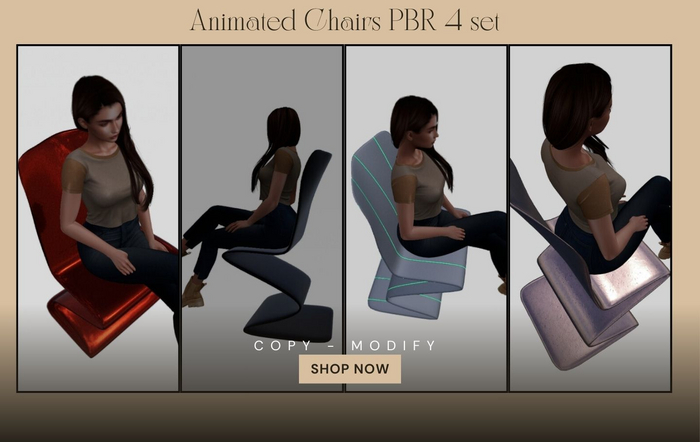 Animated Chairs 4 set Copy Modify PBR