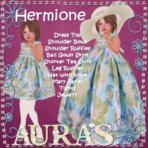 *Aura's* Hermione in Ocean Blue for Little Girls, Kids and Tiny Tot