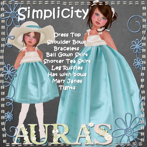 *Auras* Simplicity in Vintage Blue for Little Girls, Kids and Tiny Tot