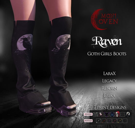 Moon Coven: Raven Goth Girls Boots