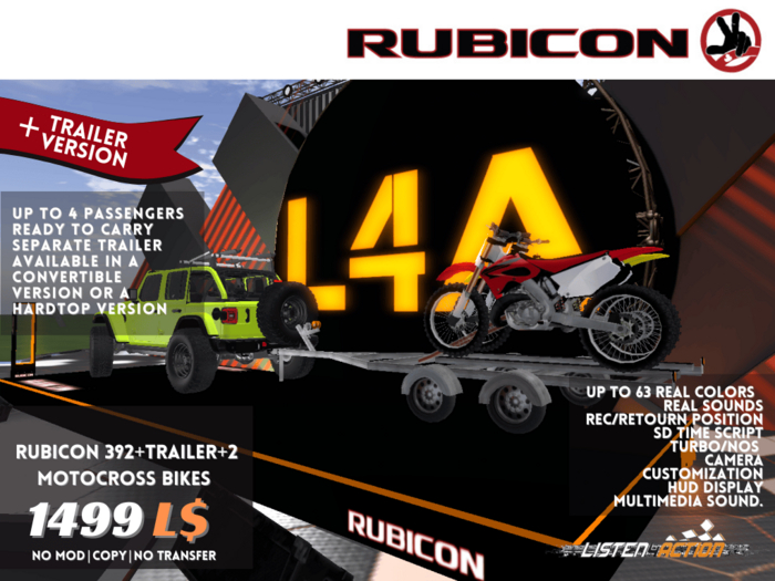 RUBICON 392 v.8 TRAILER + 2 MOTOCROSS BIKES