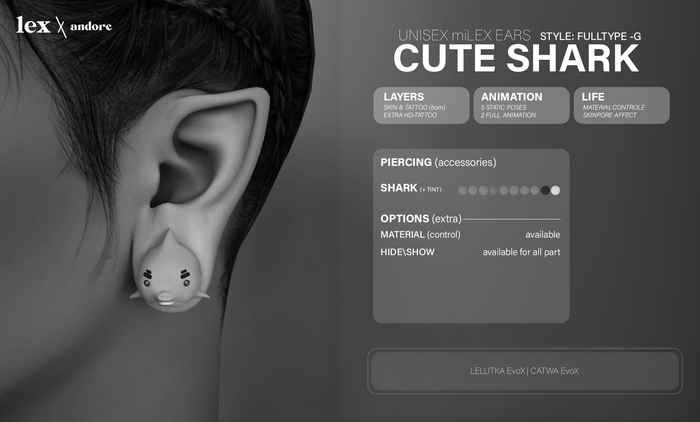 LEX - pierc + ears- [F\M] - Cute Shark DEMO ♥ LELUTKA ♥ CATWA ♥ EVOX