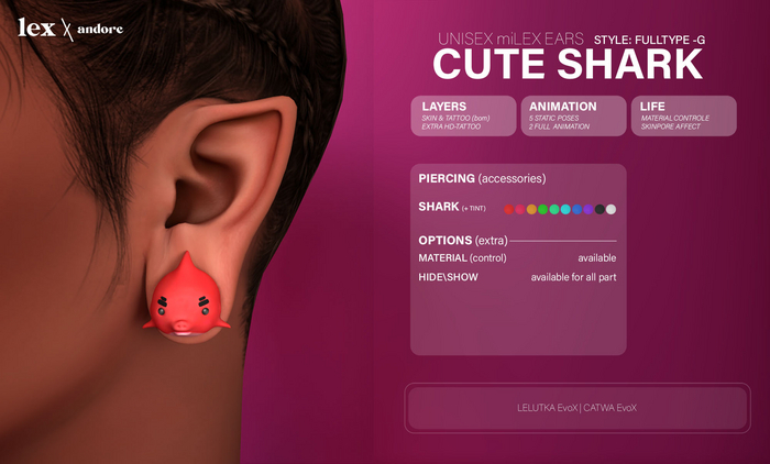 Second Life Marketplace - LEX - pierc + ears- [F\M] - Cute Shark ♥ ...