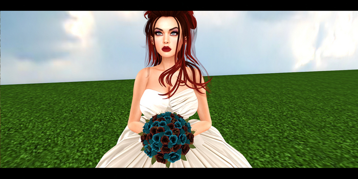 Mesh Bouquet Cyan  Blue, and Firey Orange All Roses