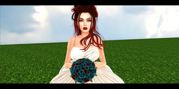 Mesh Bouquet Blue and Fiery Orange  Roses and flowers