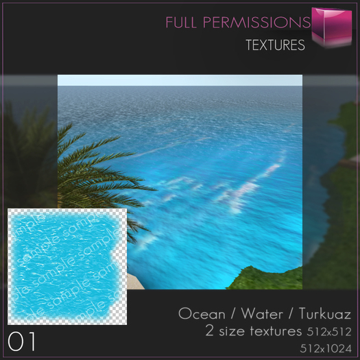 %50SUMMERSALE Full Perm Ocean Water Turkuaz 01 Texture Builder's Kit Set