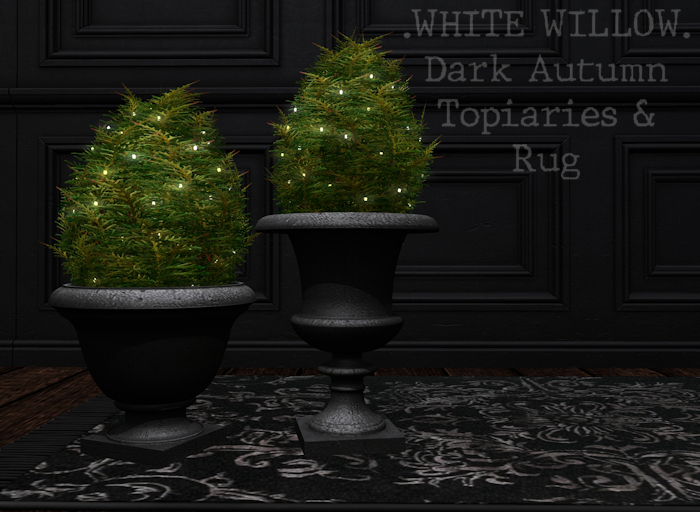 White Willow. Dark Autumn Rug & Topiaries  