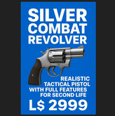 RC Combat 2.0 Revolver - Silver - Silver Combat Revolver – Realistic Tactical Pistol with Full Features for Second Life