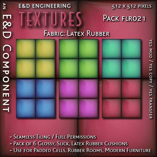 [FLR021] 6 Glossy, Slick Latex Textures Rubber Textures Cushions for Padded Cells and Furniture by E&D ENGINEERING