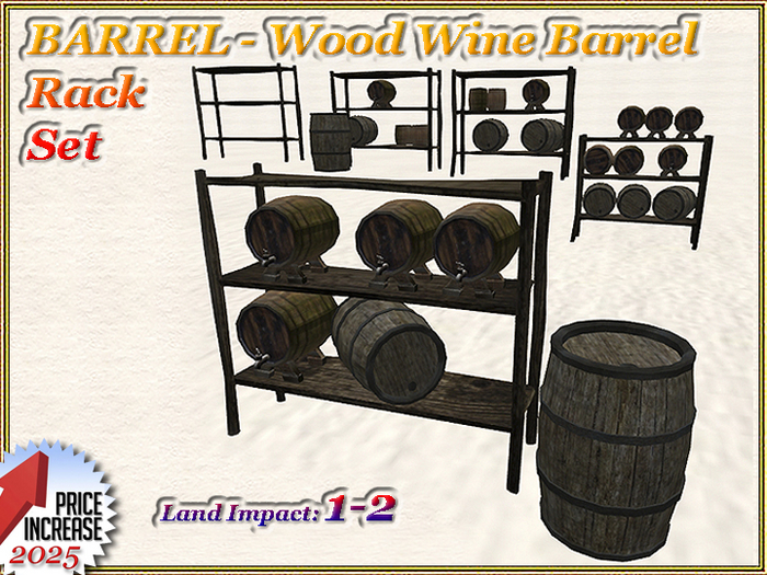 BARREL - Wood Wine Barrel Rack Set (1-2 LI) (Full perm)