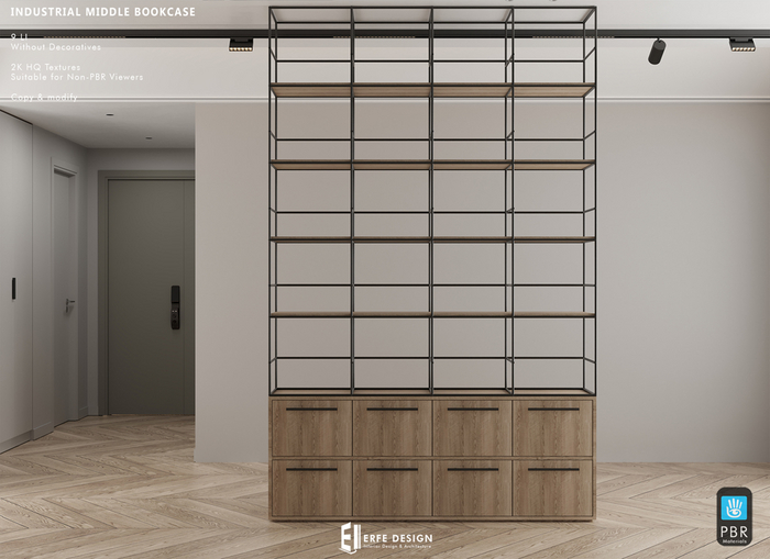 Industrial Middle Bookcase no decor  9 Li [Erfe Design]
