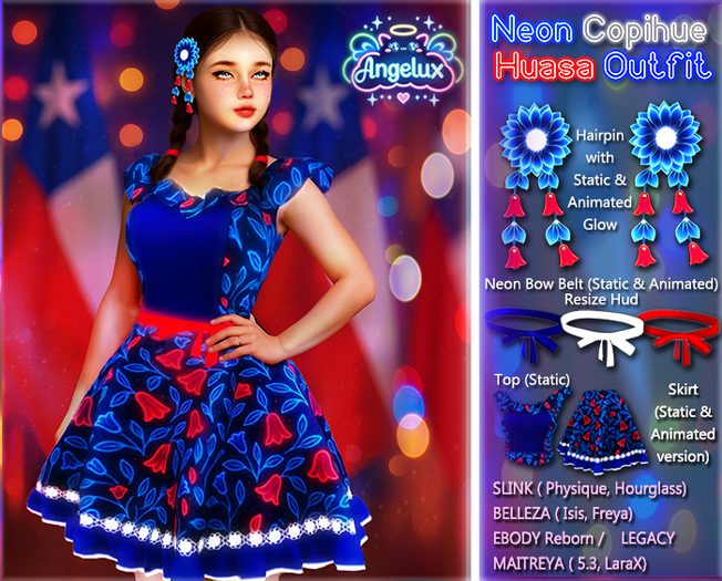 *Angelux* Neon Copihue Huasa Outfit
