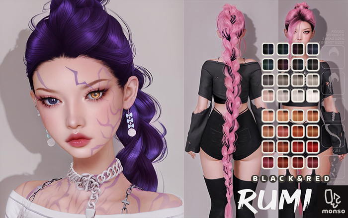 [monso] Rumi Hair /Black & Red