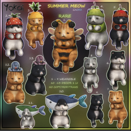 1.YOKAI - Summer Meow GACHA - Bee Meow RARE