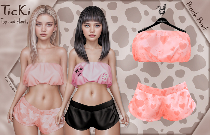 .:Bad Rabbit:. Ticki Top and shorts Peach Print