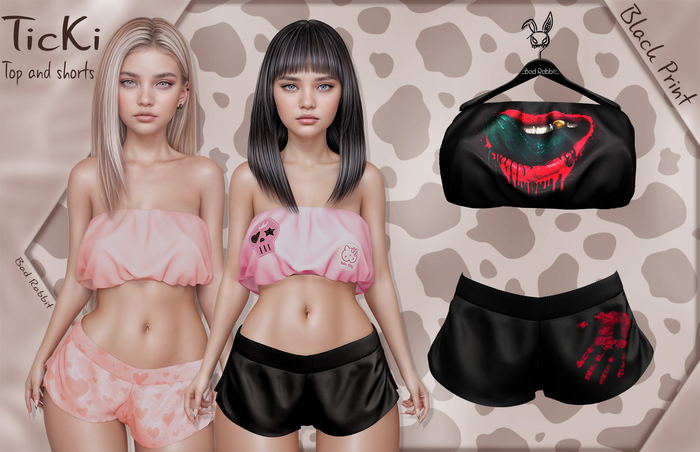 .:Bad Rabbit:. Ticki Top and shorts Black Print